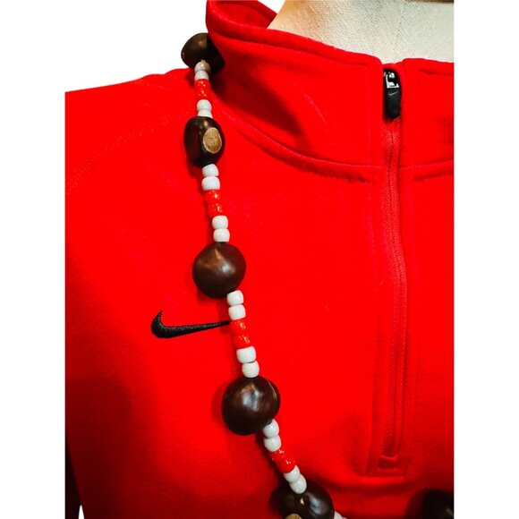 Handmade Buckeye Nut Necklace With Red & Gray Beads For Sports Fans Ohio State E - Picture 6 of 11